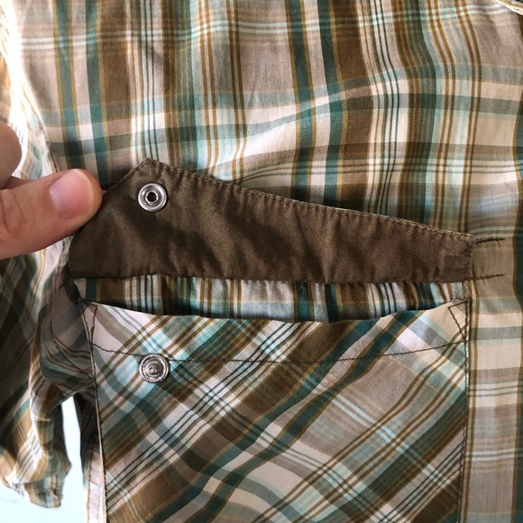 Prana Men's Size M Short Sleeve Pearl Snap shirt Plaid Cotton vintage western - Picture 13 of 16